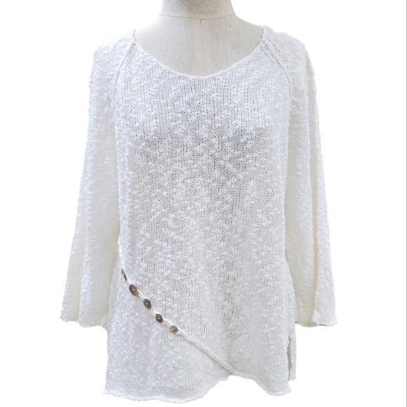 Habitat Sweaters - Habitat open knit sweater women's medium white textured cotton shell buttons